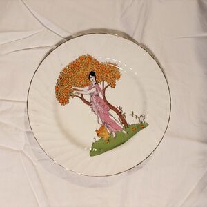 Vintage Royal Sutherland Fine Bone China Plate with Woman in Orange Grove Design